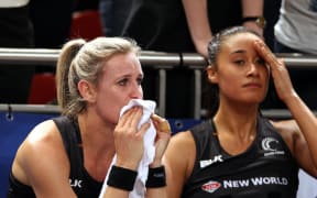 Leana de Bruin and Maria Tutaia after 2015 World Cup final defeat.