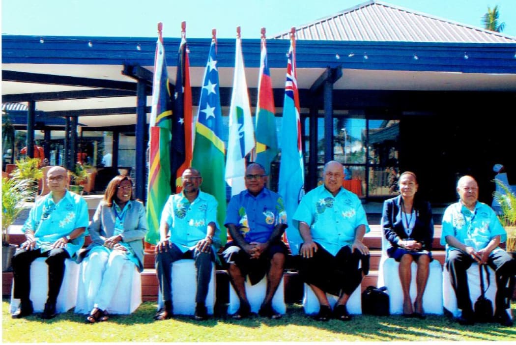 Delegates at the Melanesian Spearhead Group Foreign Ministers Meeting in Fiji, 16 June 2016. The new MSG director-general Amena Yauvoli is in centre position.