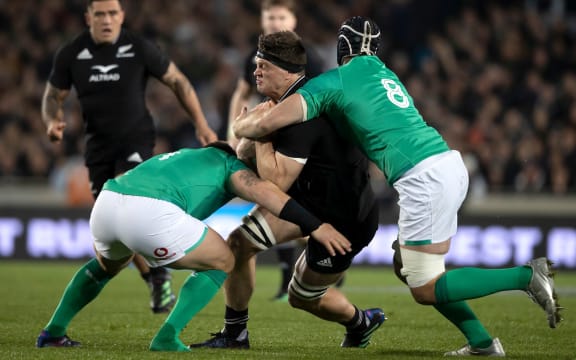 All Blacks loose forward Scott Barrett during the 2022 Steinlager Series rugby test match between All Blacks and Ireland held at Eden Park - Auckland - New Zealand.   02  July  2022          © Copyright photo: Brett Phibbs / www.photosport.nz
