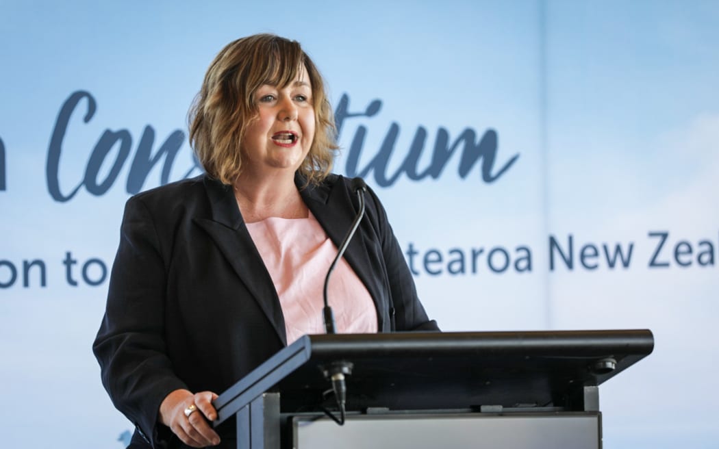 Minister Megan Woods address media at the New hydrogen consortium announcement at Christchurch airport.