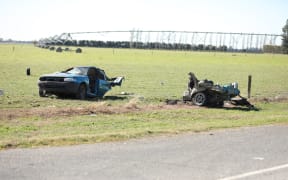 The remains of a vehicle involved in the fatal crash near Ashburton that claimed three lives.