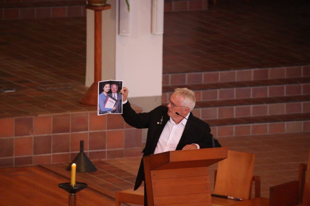 Split Enz member Mike Chunn remembers his friend and fellow musician Bill Sevesi at this funeral in Auckland on 2 May 2016.