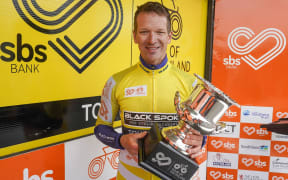 Aaron Gate celebrates winning the 2020 SBS Bank Tour of Southland.