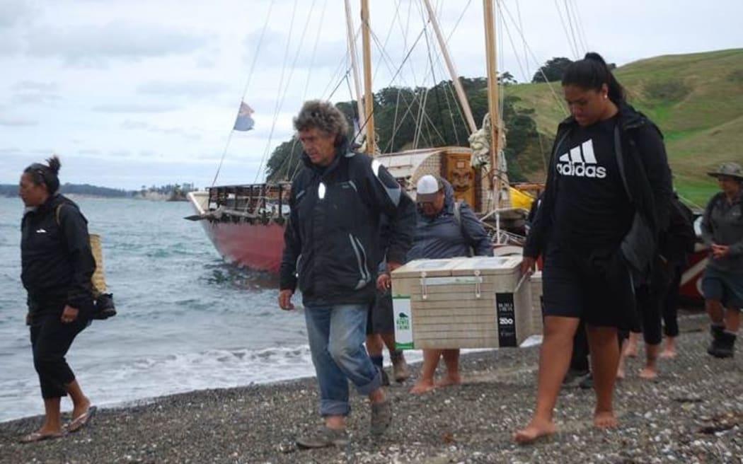 Three kiwi arrive by waka hourua to their new home on Motutapu Island.