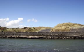 The sea wall at the Patea River mouth.