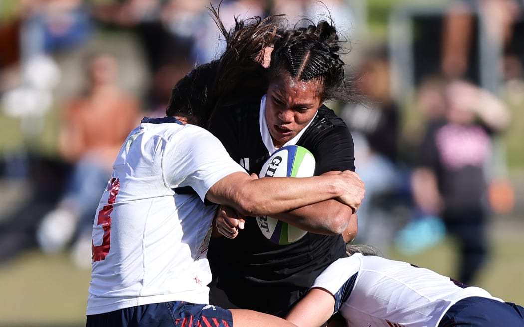 Maama Mo'onia Vaipulu of New Zealand during the Pacific Four women's rugby match between the New Zealand Black Ferns and USA at FMG Stadium in Hamilton, New Zealand on Saturday May 11, 2024. Copyright photo: Aaron Gillions / www.photosport.nz