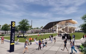 An artist's impression of what the finished Puhinui Station Interchange will look like.