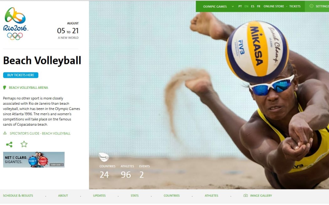 Despite not competing in Rio, Vanuatu's beach volleyballers feature strongly on the official Games website.
