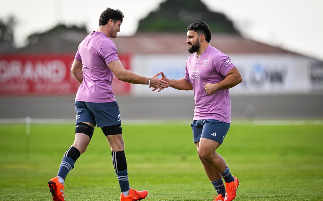 Zach Gallagher and Kershaw Sykes-Martin during Maori All Blacks training.