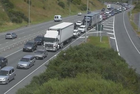 NZTA traffic cameras looking north along SH1 toward Pukerua Bay.