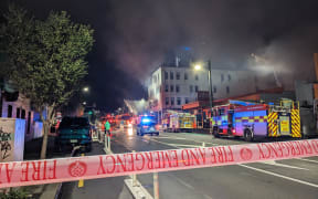 Firefighters at the scene of the blaze at Loafers Lodge, Adelaide Road, Wellington.