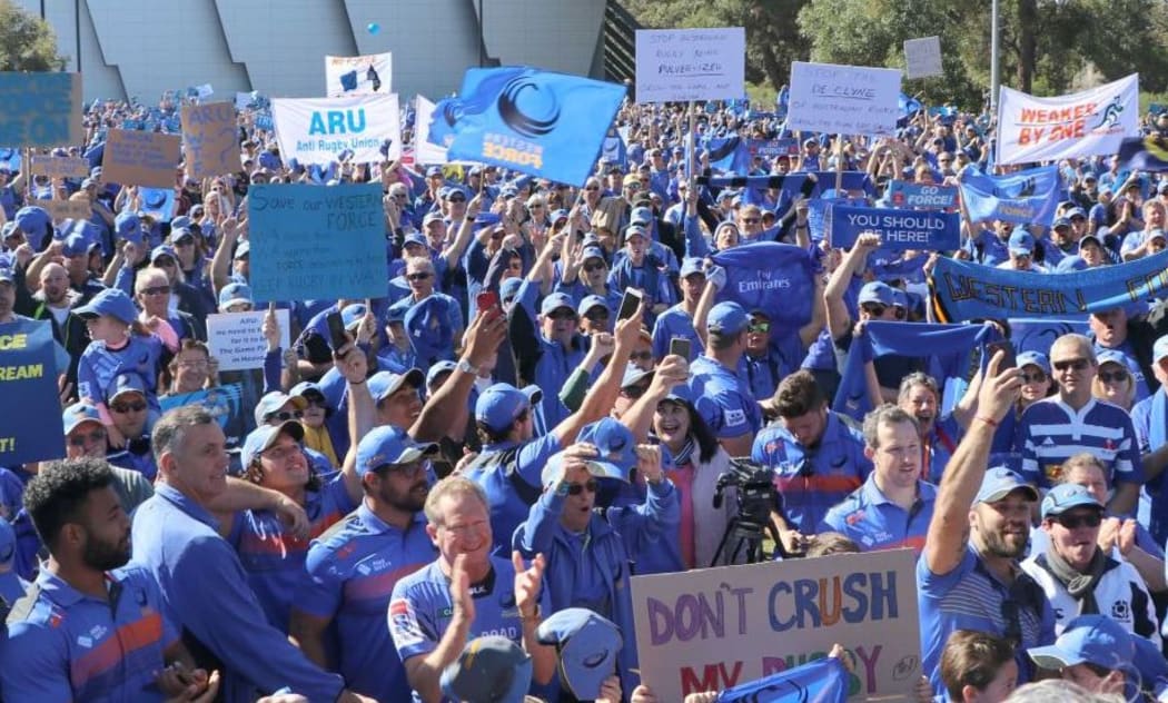Western Force supporters at the rally