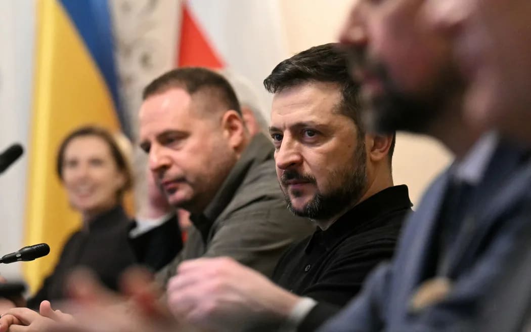 Andriy Yermak seen next to Ukraine's President Volodymyr Zelensky during a top level meeting in Warsaw, Poland in January, 2025. Photo: Sergei Gapon / AFP / Getty Images / File via CNN Newsource