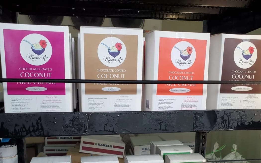 Marama Niu coconut ice cream on supermarket shelf. 19 November 2023