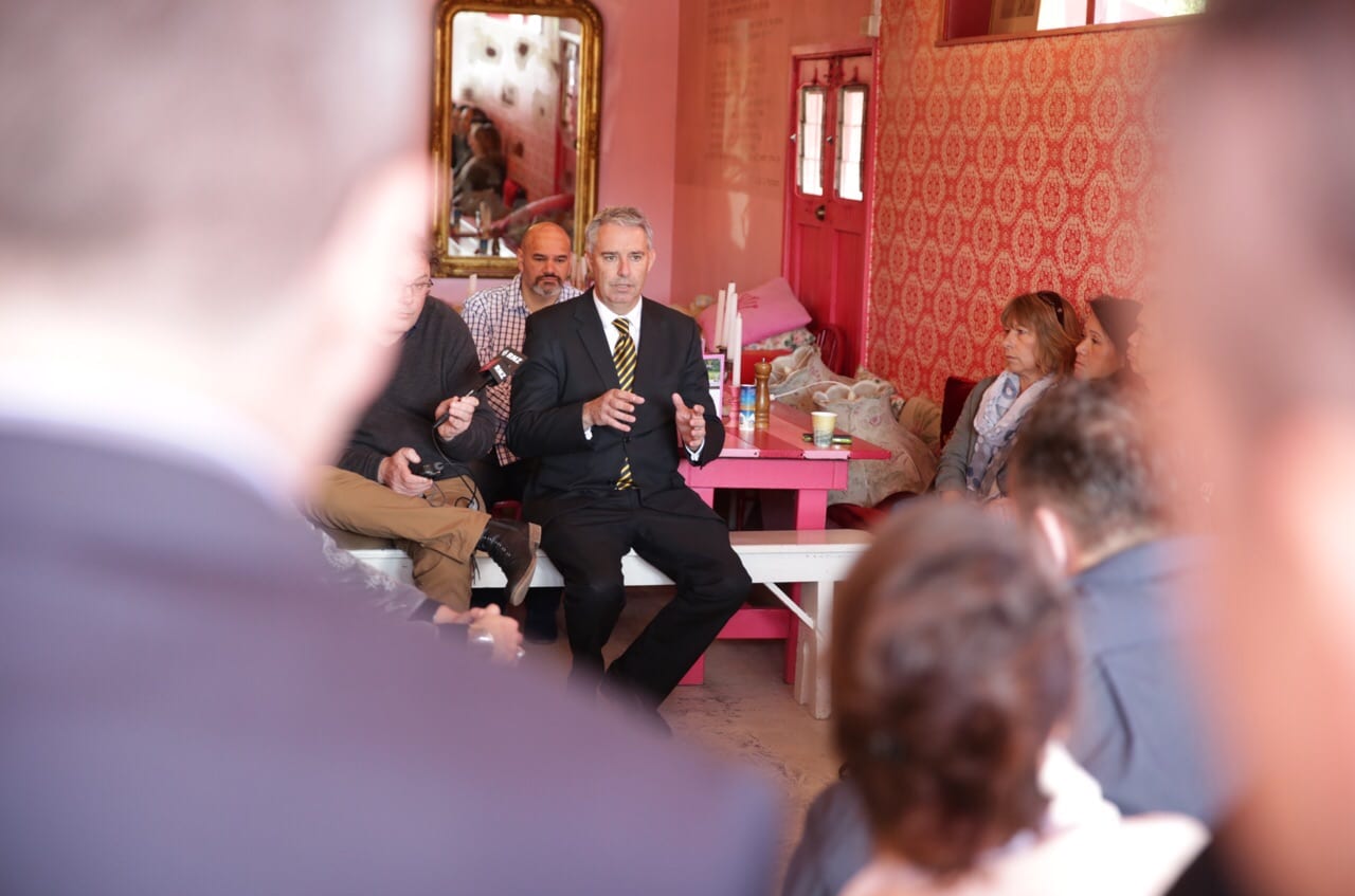 Hastings mayor Lawrence Yule at a meeting of Havelock North business owners.