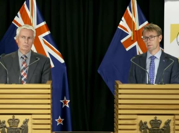 All of Government Controller John Ombler and Director-General of Health Dr Ashley Bloomfield.