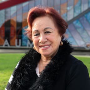 Te Mahurehure chair Christine Panapa outside Taumata o Kupe on Te Mahurehure Marae located in Point Chevalier, Tāmaki Makaurau.