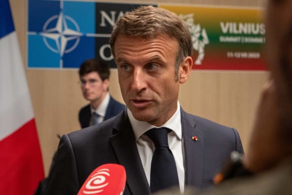 French President Emmanuel Macron at the NATO summit, Vilnius, Lithuania.