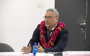 Green Party MP Teanau Tuiono talks with Samoan counterparts during an inter-parliamentary trip to Apia, 11 July 2023.
