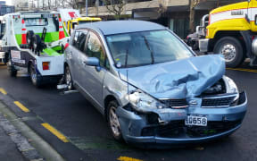 Car crash down K Road, Auckland.