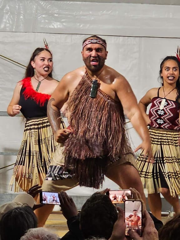 Kiwa Ropitini-Fairburn performing with Kaihaka Kapa Haka in Italy.