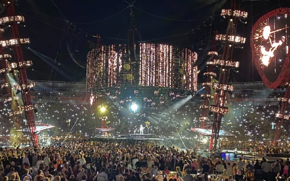 A large crowd watches Ed Sheeran in Wellington.