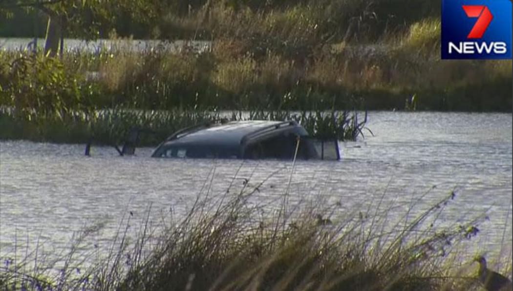 Screenshot of the car submerged in a Melbourne lake.