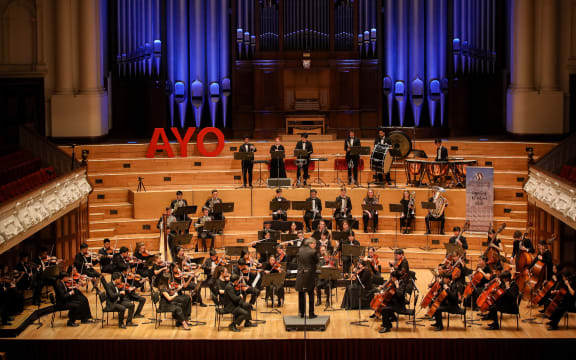 Auckland Youth Orchestra on stage at the Auckland Town Hall