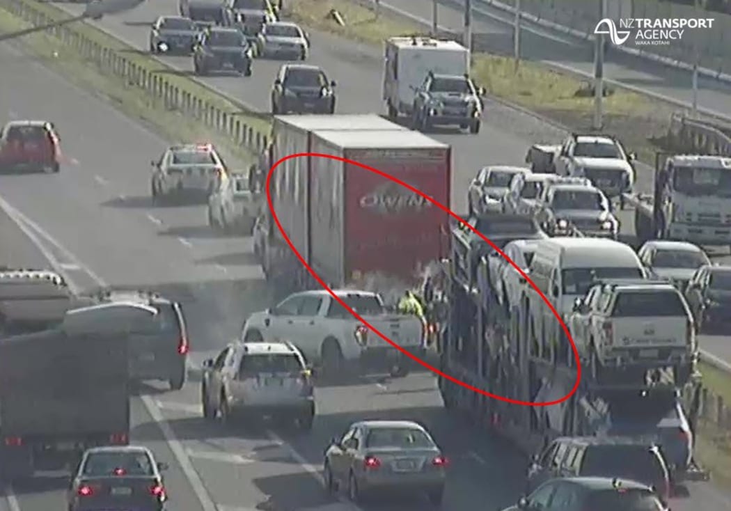 An NZTA image showed the scene where the car finally crashed into a truck.