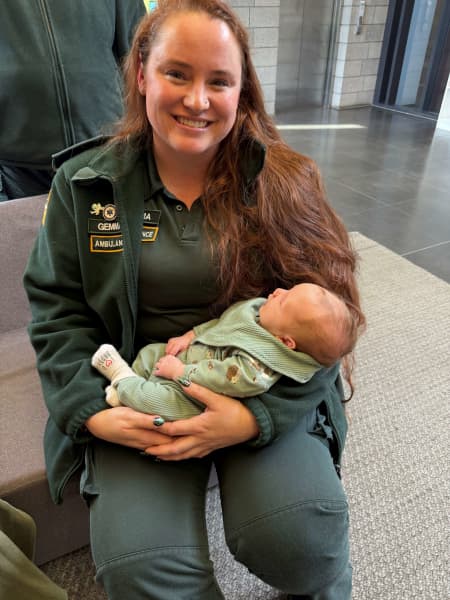 Gemma with baby Leonard Fox, aged four weeks.