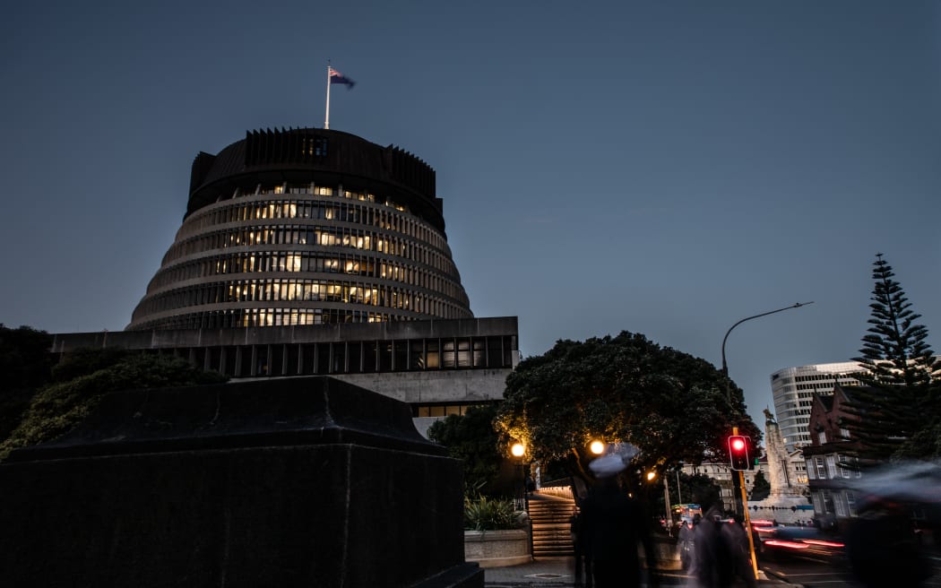 The Beehive in the evening in Central Wellington