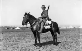 New Zealand Trooper, F A Dellar, with his horse and equipment. Egypt, 1919.