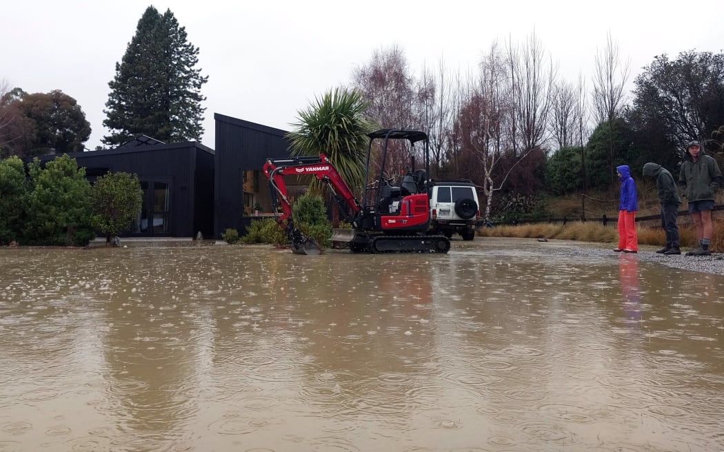 Flooding in Wānaka this morning was threatening six properties. PHOTO: ODT / REGAN HARRIS 1 July 2024