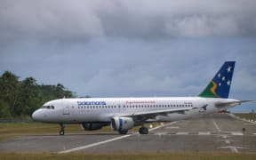 Solomon Airlines Airbus A320 taxiing at Munda Airport, Western Province, Solomon Islands