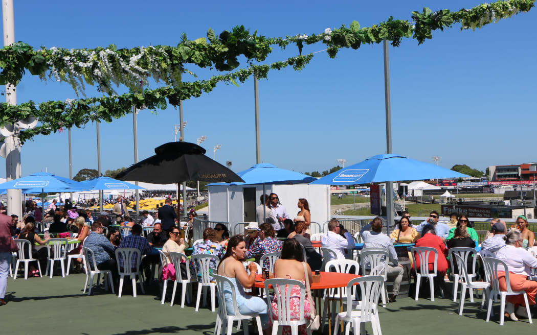 Patrons in the event green space.
