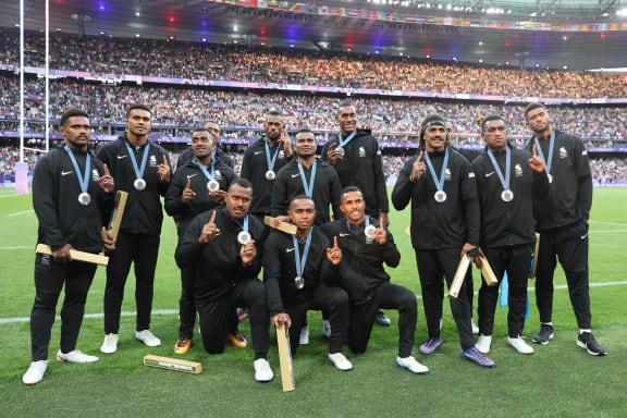 Fiji is the silver medal winner on day three of the Paris 2024 Olympic Games at Stade de France on 27 July, 2024 in Paris. Photo credit: Mike Lee - KLC fotos for World Rugby