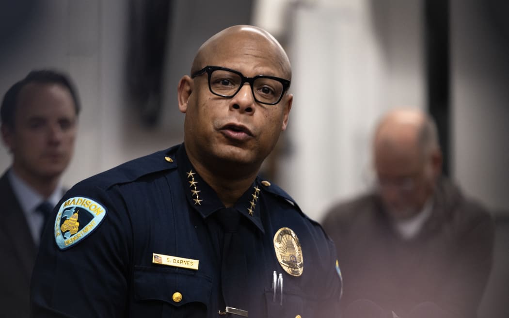 Madison Police chief Shon Barnes speaks to the media about the shooting at the Abundant Life Christian School on 16 December 2024 in Madison, Wisconsin.