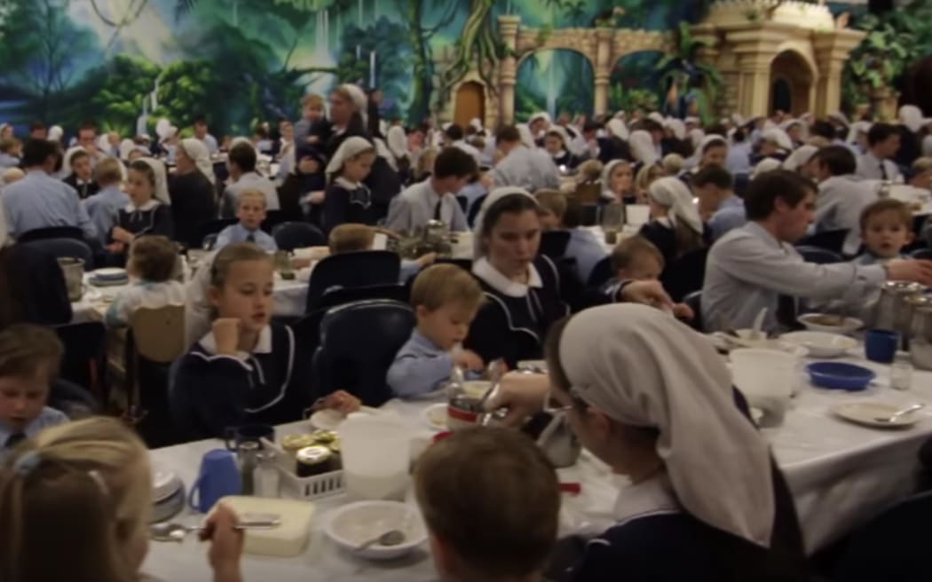 Inside Gloriavale's dining hall, from the 2008 documentary Gloriavale.