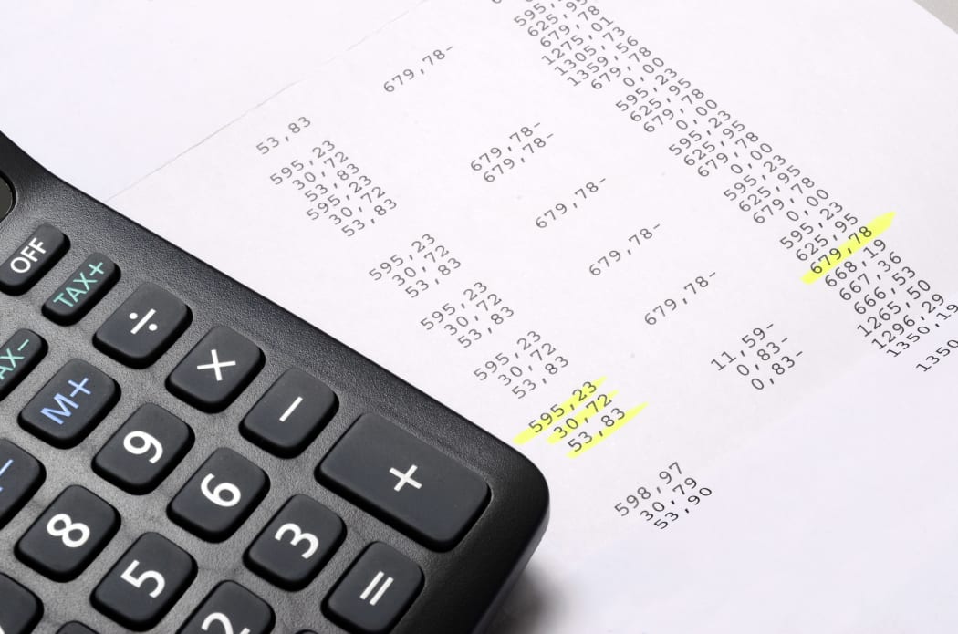 Euro Pay slip and calculator, close up for payroll or salary background, french mention Net to pay