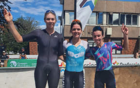 Elite women’s winner Michaela Drummond with Rylee McMullen (left) and Sharlotte Lucas