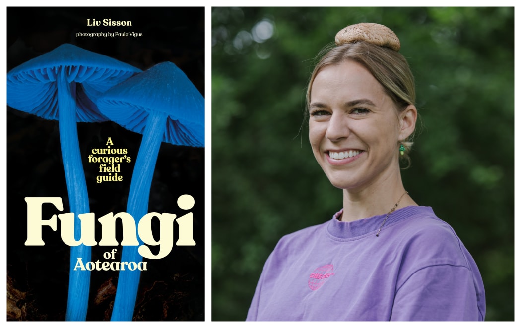 collage of Liv Sisson and her book "fungi of Aotearoa"