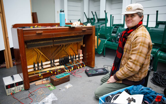 Fat Freddy Drop's Toby Laing with his modified pianette.