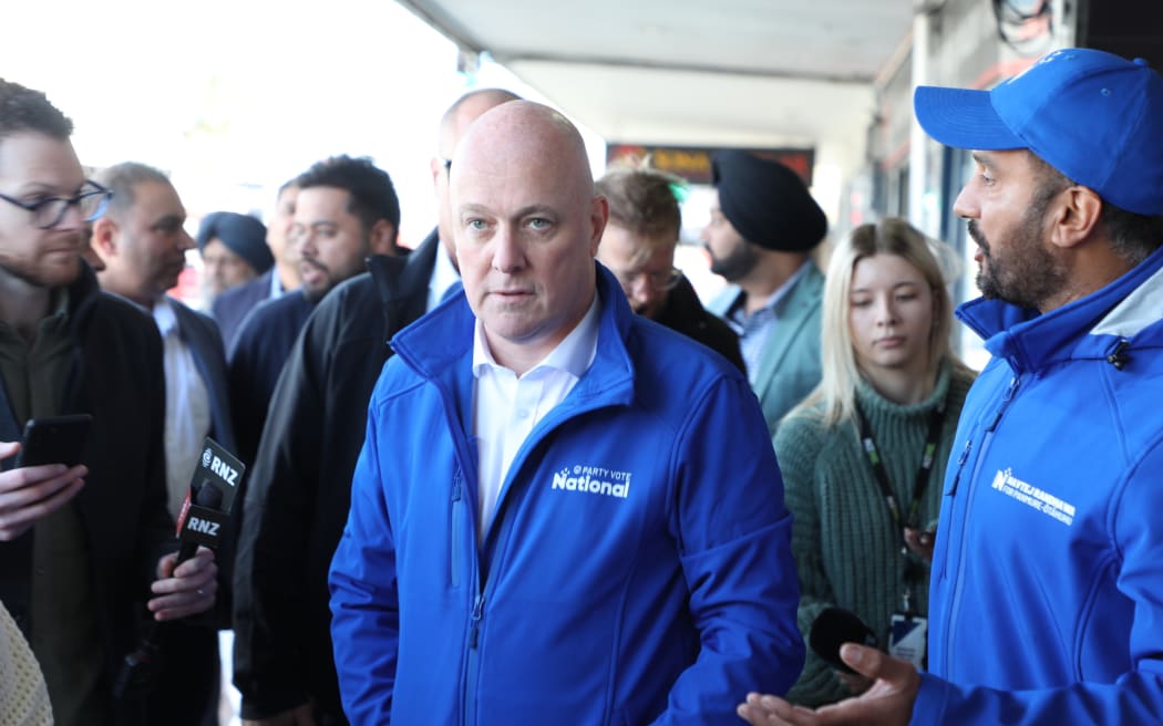 National leader Christopher Luxon on the campaign trial in the Auckland suburb of Papatoetoe on 13 September 2023.
