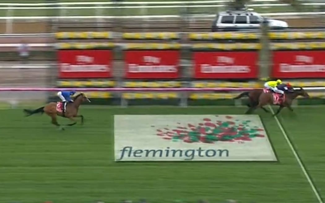 The finishing line at the 2016 Melbourne Cup.