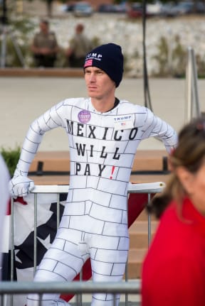 A Donald Trump supporter at a rally before the Republican won the White House.