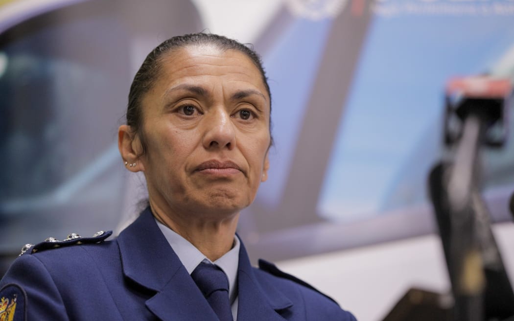 Acting Wellington District Commander Inspector Tracey Thompson speaks during a media conference on the fatal shooting of a man in Newlands, Wellington.