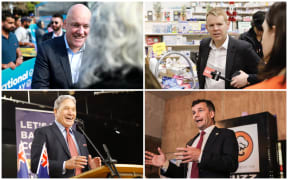 Clockwise from From top left,  Christopher Luxon, Chris Hipkins, David Seymour, Winston Peters campaigning.