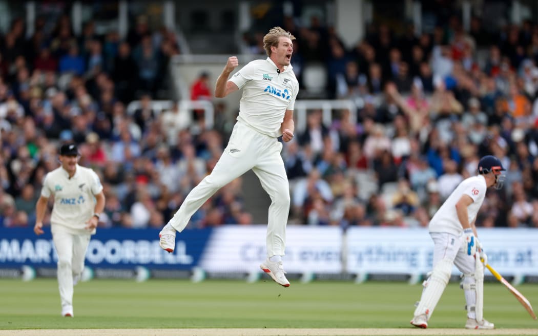 Kyle Jamieson of New Zealand celebrates