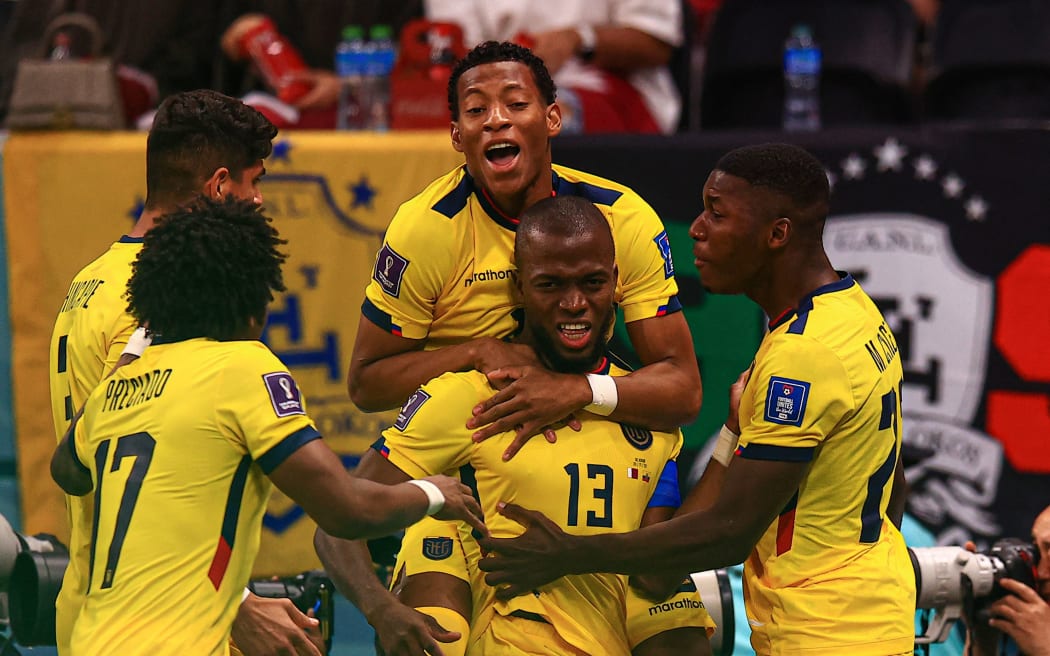 Enner Valencia (13) of Ecuador celebrates after scoring a goal during FIFA World Cup Qatar 2022 Group A match between Qatar and Ecuador