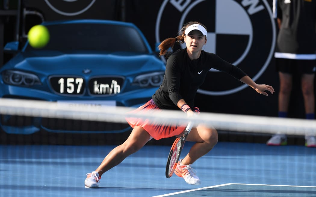 American tennis player Lauren Davis in action at the Auckland ASB Classic.